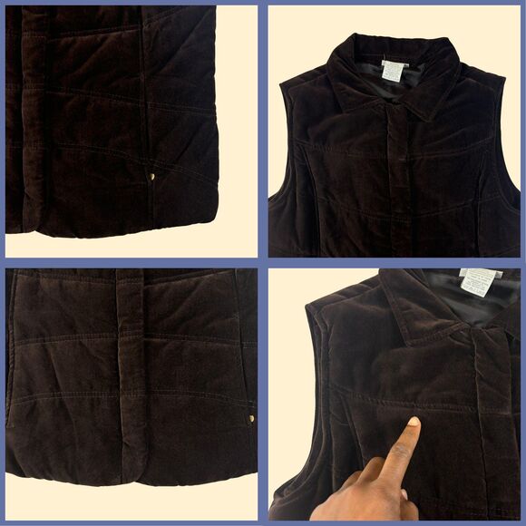 90s/Y2K brown velour puffer vest by Tweeds, vintage XL womens sleeveless jacket - Picture 3 of 7
